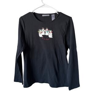 Liz Claiborne Cotton Tis the Season Christmas Caroling Snowman Long Sleeved Top